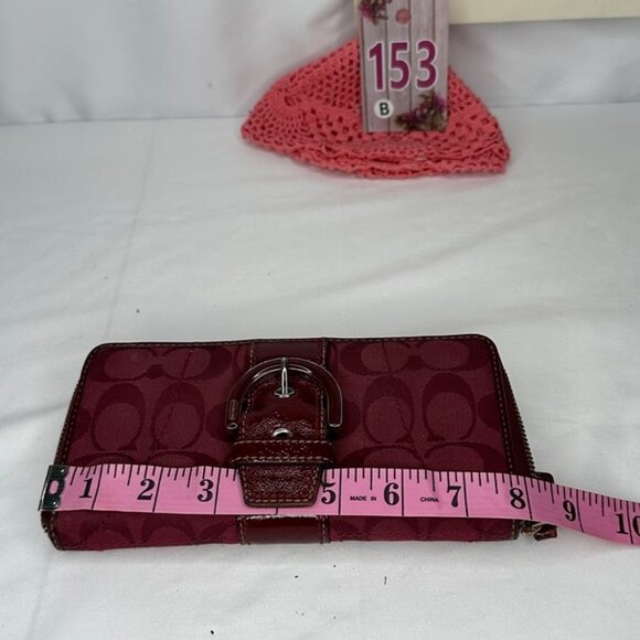 Coach Crimson Signature Monogram Fabric & Leather Accordion Zipper Wallet - Picture 10 of 12